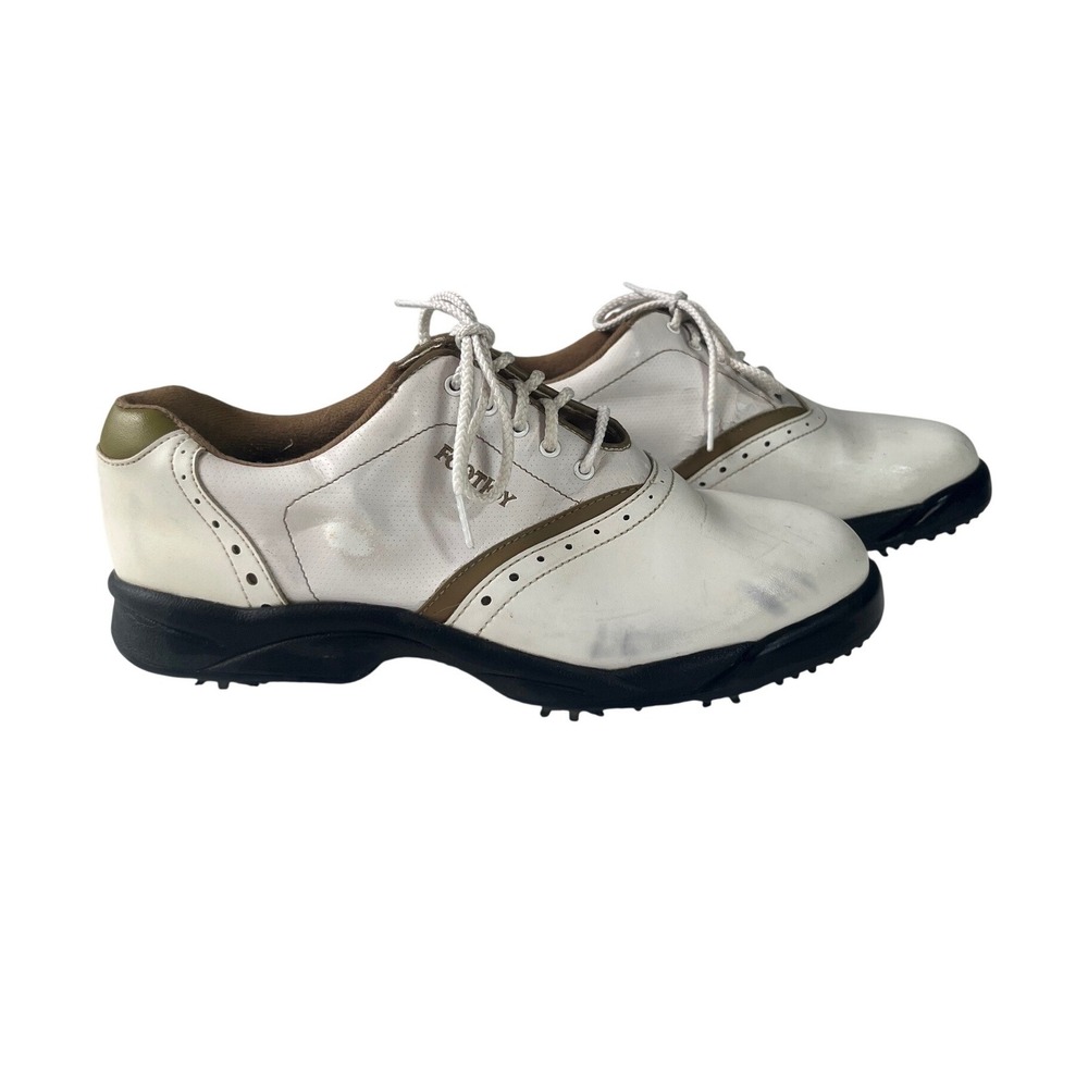 FootJoy GreenJoys Golf Shoes Womens 8 M White Brown Spiked Classic